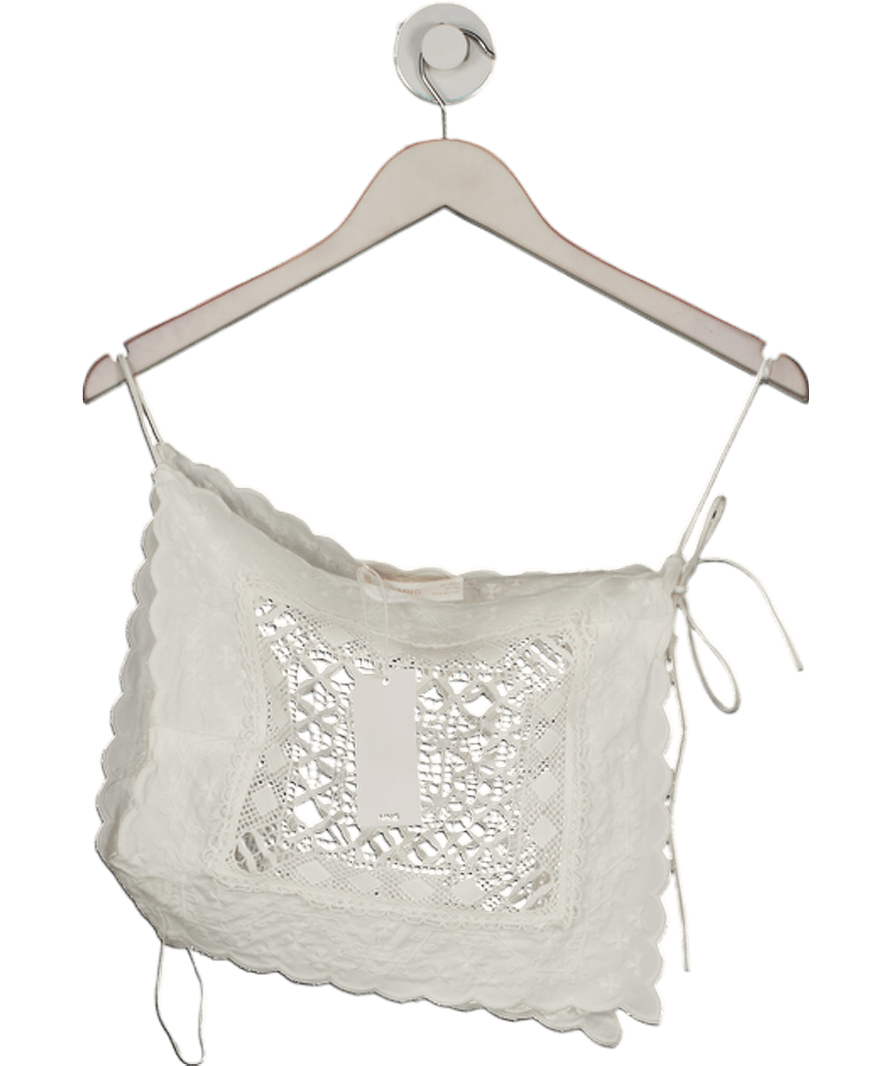 MANGO White Asymmetrical Top With Embroidered Panel UK S - Reliked
