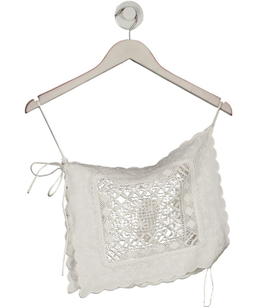 MANGO White Asymmetrical Top With Embroidered Panel UK S - Reliked