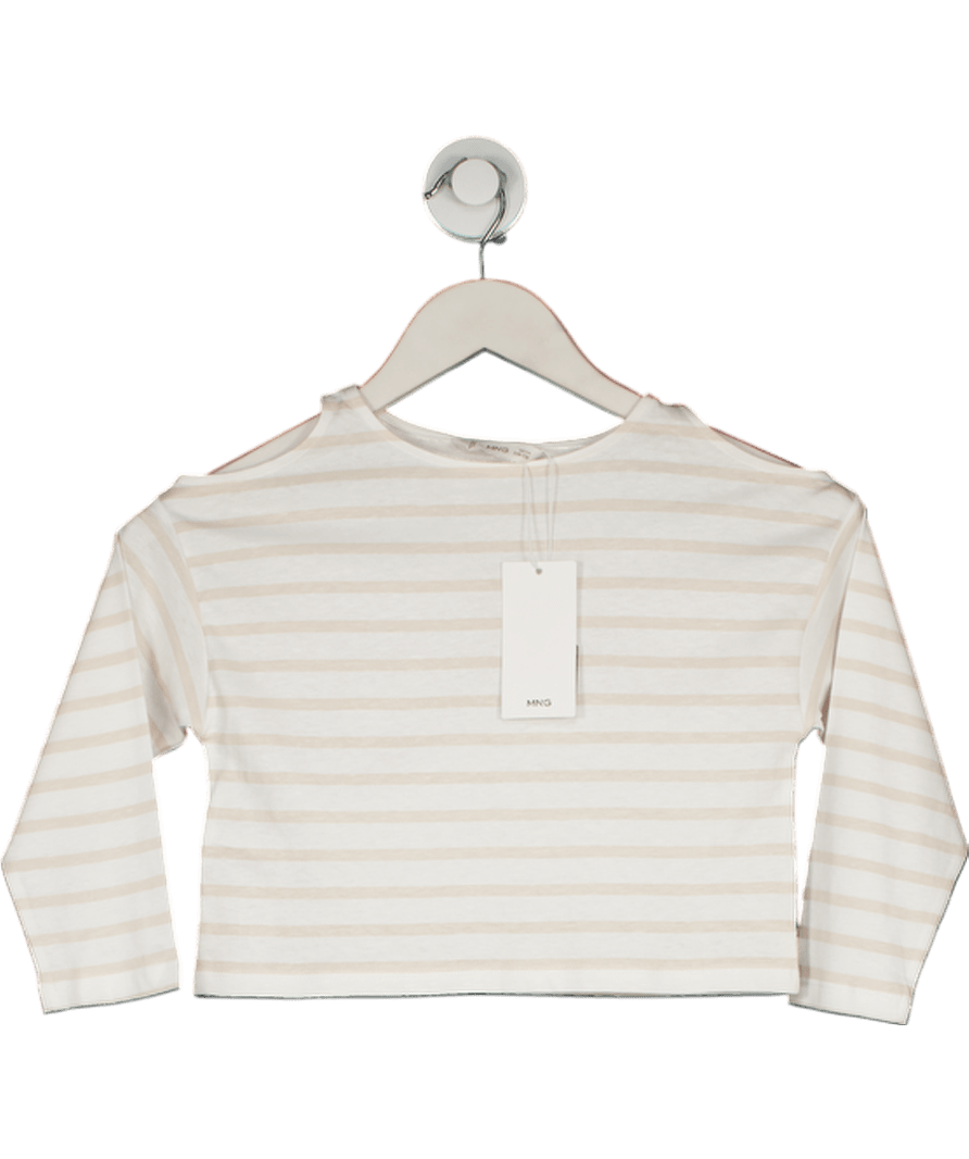 MANGO White / Beige Striped Cotton T-shirt With Shoulder Opening 5 Years - Reliked