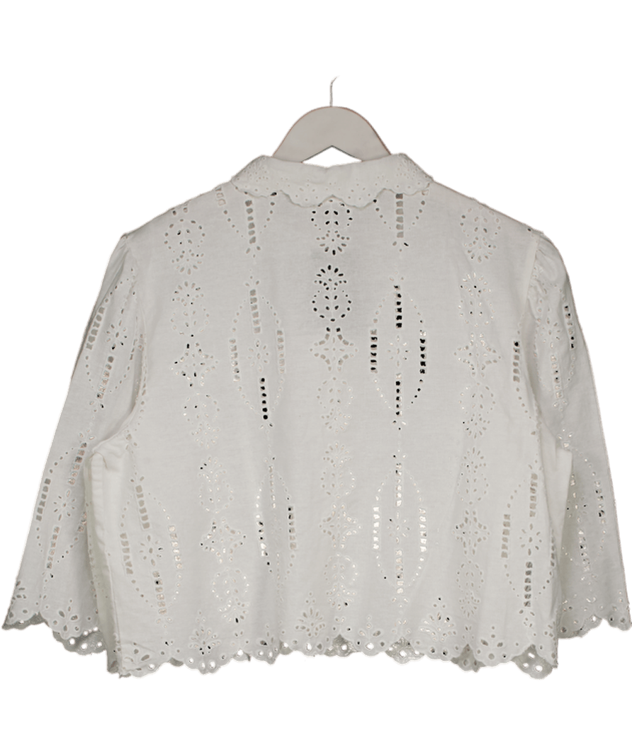 MANGO White Cropped Broderie Shirt UK XL - Reliked