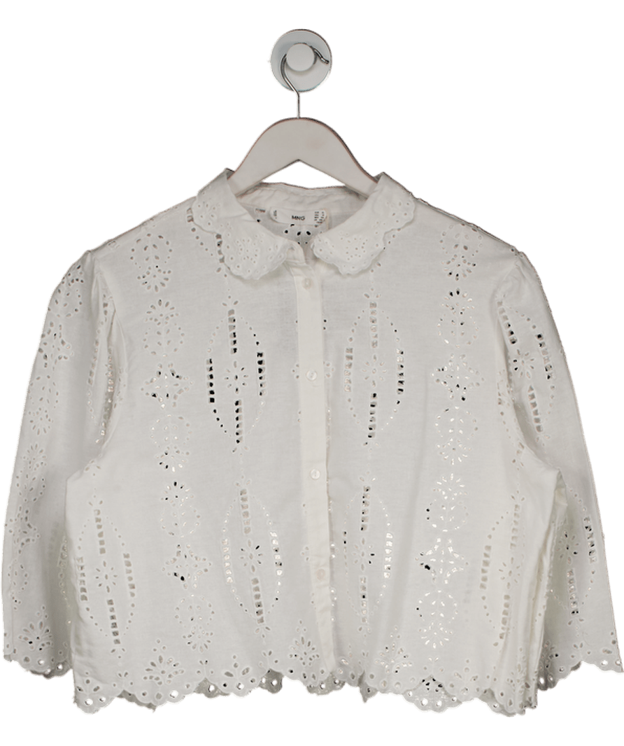 MANGO White Cropped Broderie Shirt UK XL - Reliked