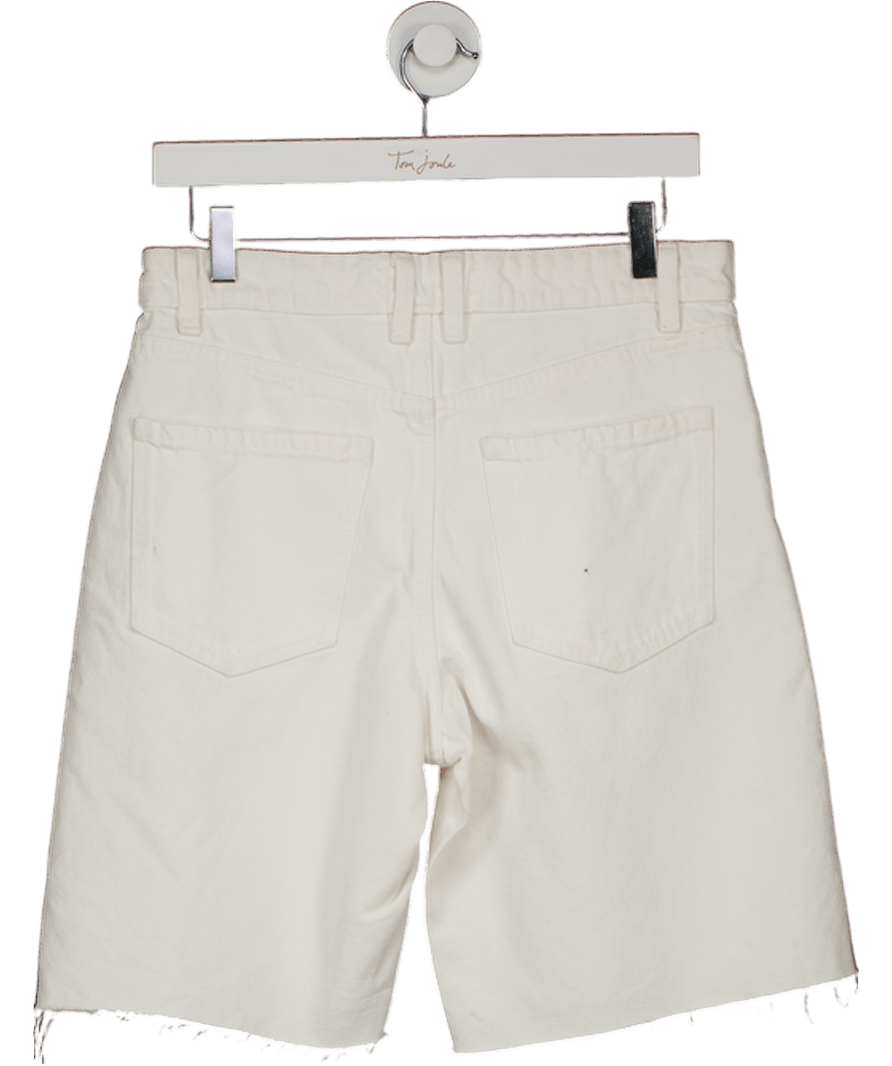 MANGO White Denim Bermuda Shorts With Frayed Hem UK 8 - Reliked