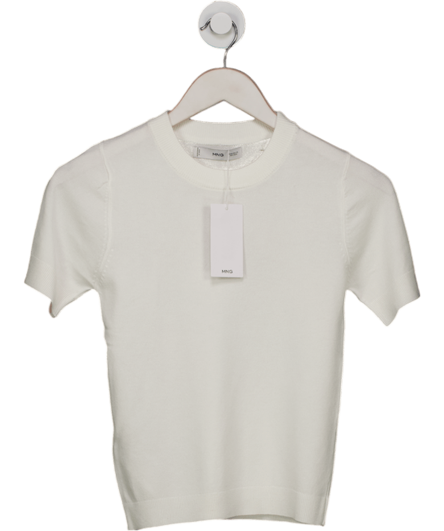 MANGO White Fine Knit Short Sleeve Knit Top UK XS - Reliked