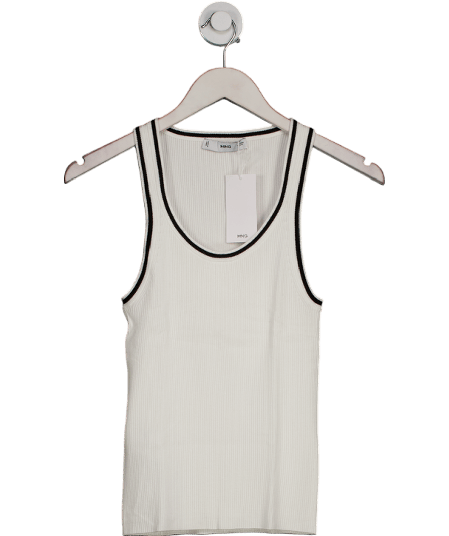 MANGO White Knitted Top With Contrast Detail UK M - Reliked