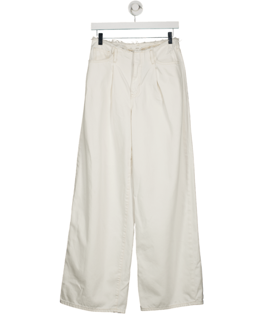 MANGO White Maddy Frayed Waist Wide Leg Jeans UK S - Reliked
