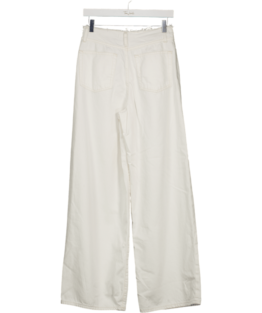 MANGO White Maddy Frayed Waist Wide Leg Jeans UK S - Reliked