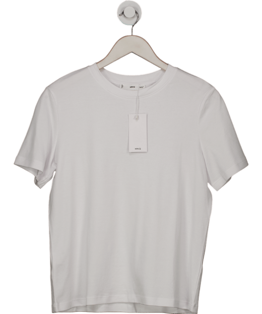 MANGO White Mediumweight Cotton Short - sleeved T-shirt UK M - Reliked