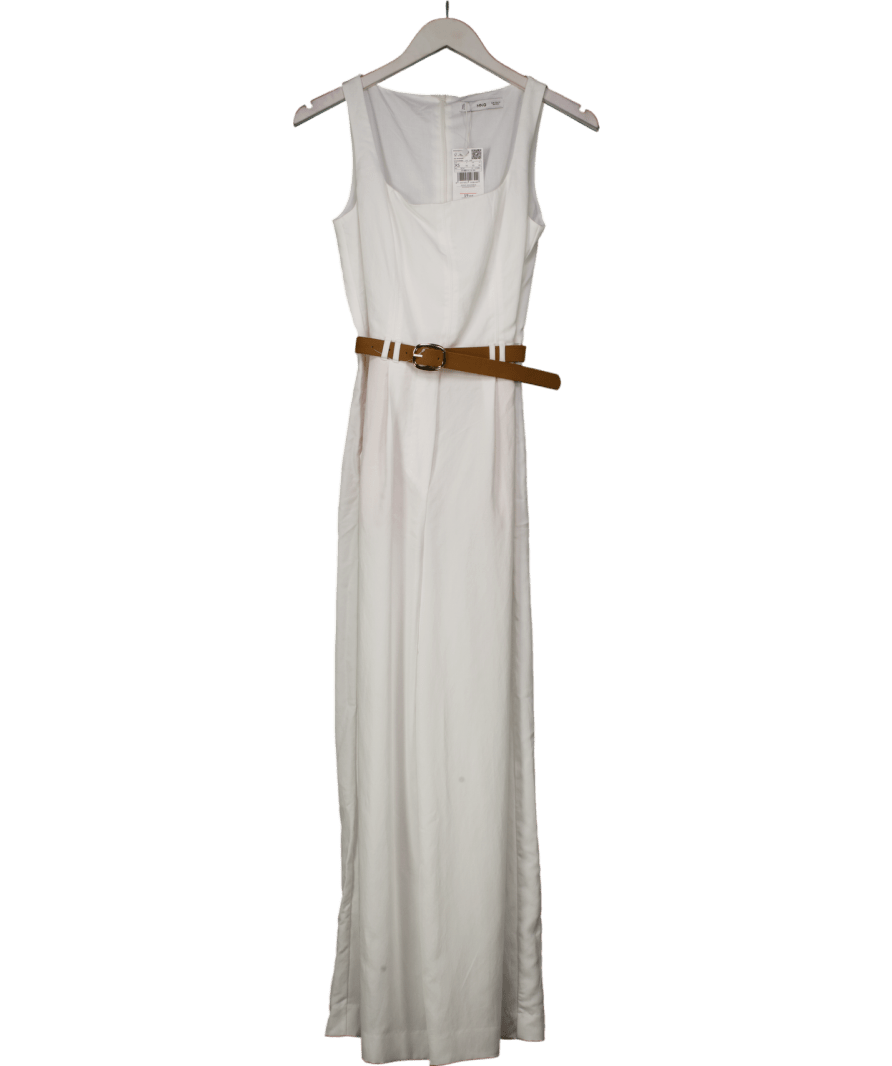 MANGO White Pleat Front Structured Jumpsuit With Belt UK XS - Reliked