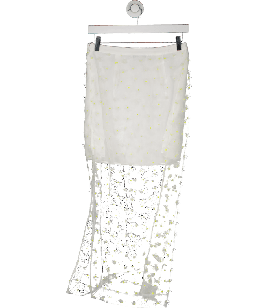 MANGO White Semi - transparent Floral - embroidered Skirt UK S - Reliked