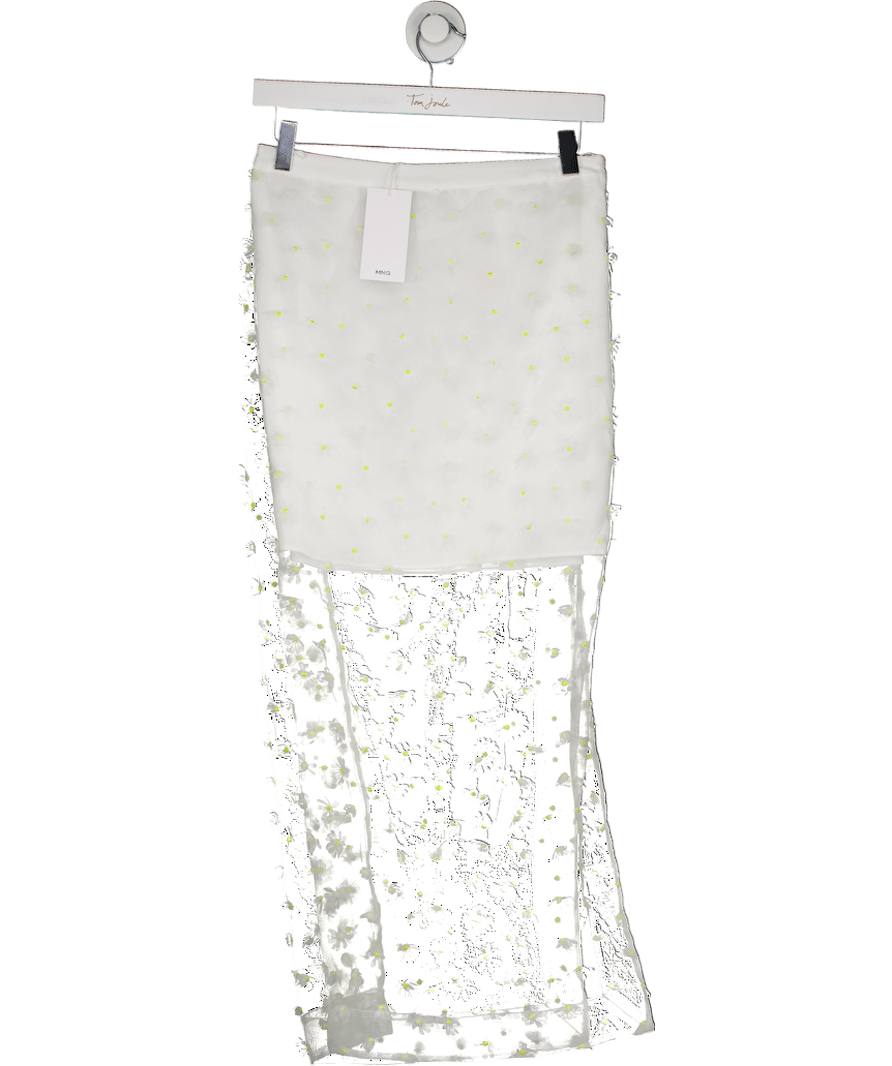 MANGO White Semi - transparent Floral - embroidered Skirt UK S - Reliked