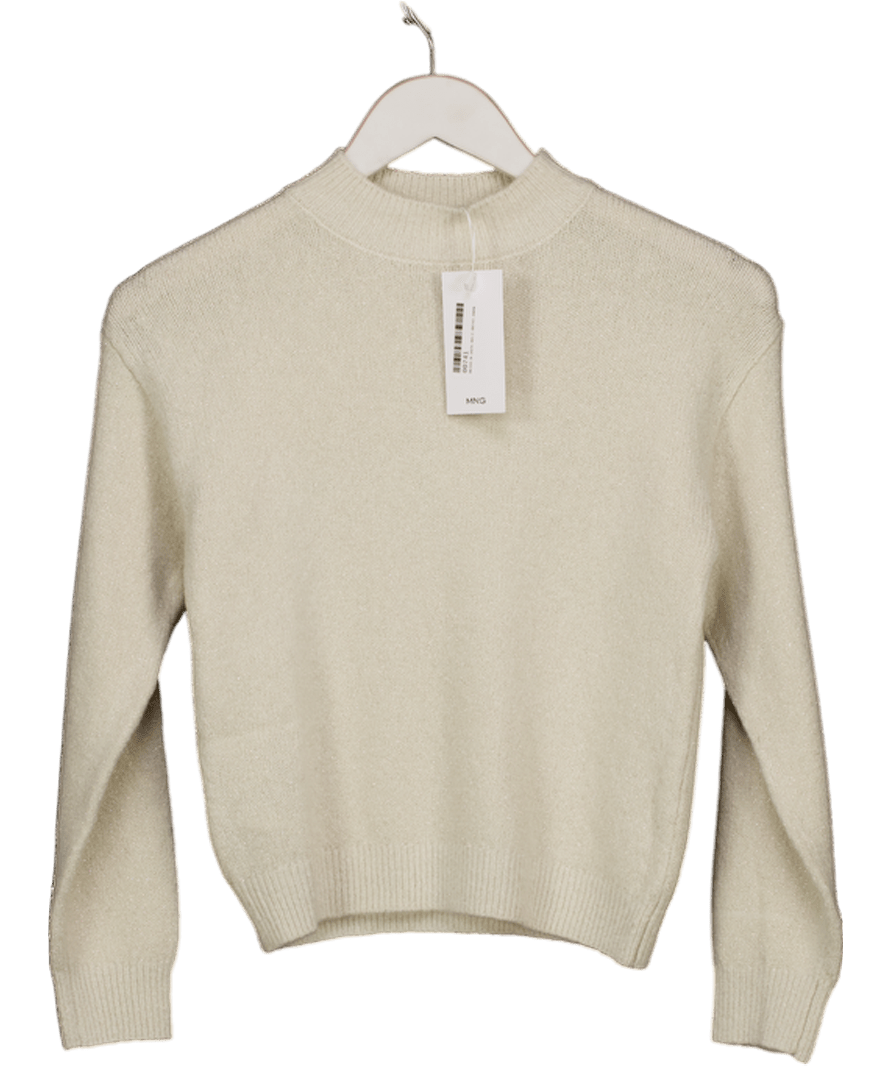 MANGO White Sparkle Knitted Sweater With Perkins Neck 13 - 14 Years - Reliked