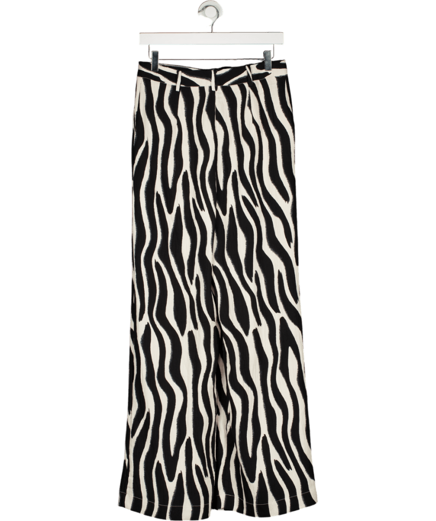 MANGO White Straight - leg Zebra - print Pleated Trousers UK 8 - Reliked
