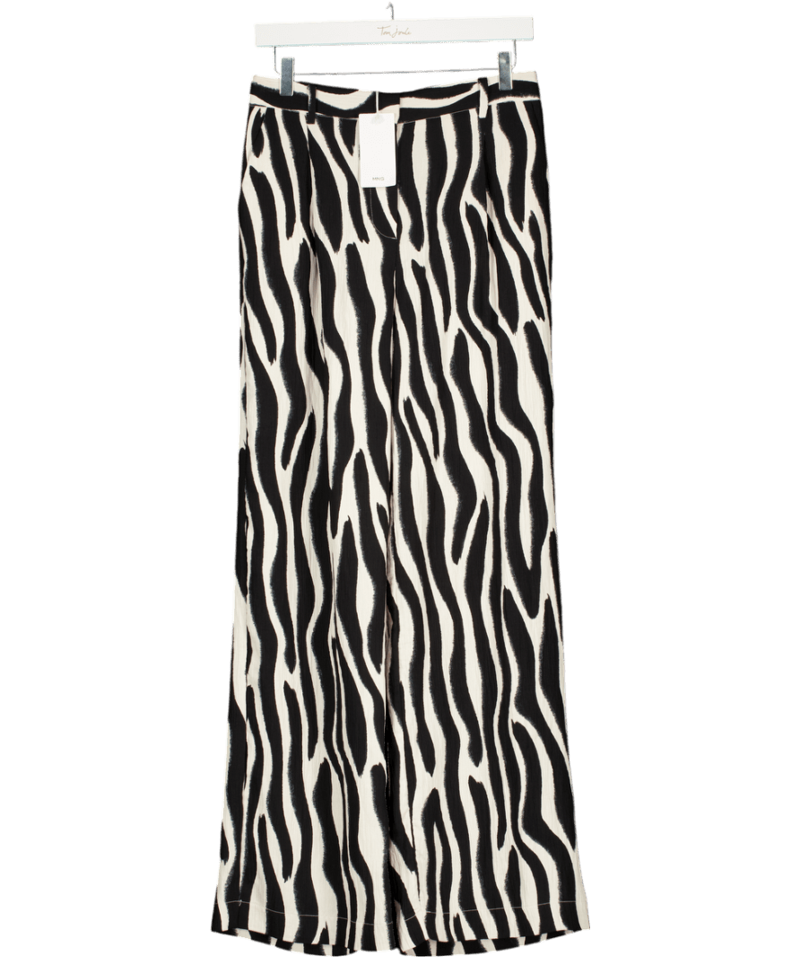 MANGO White Straight - leg Zebra - print Pleated Trousers UK 8 - Reliked