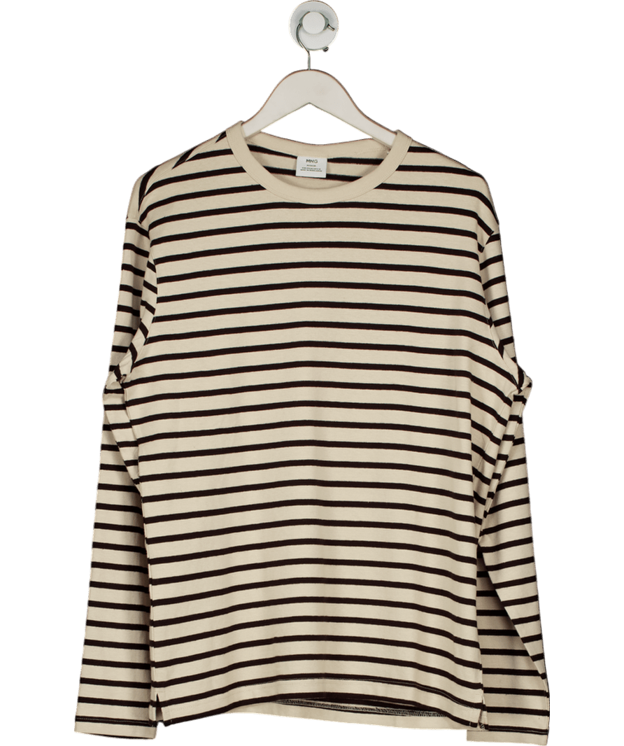 MANGO White Striped 100% Cotton T-shirt UK M - Reliked