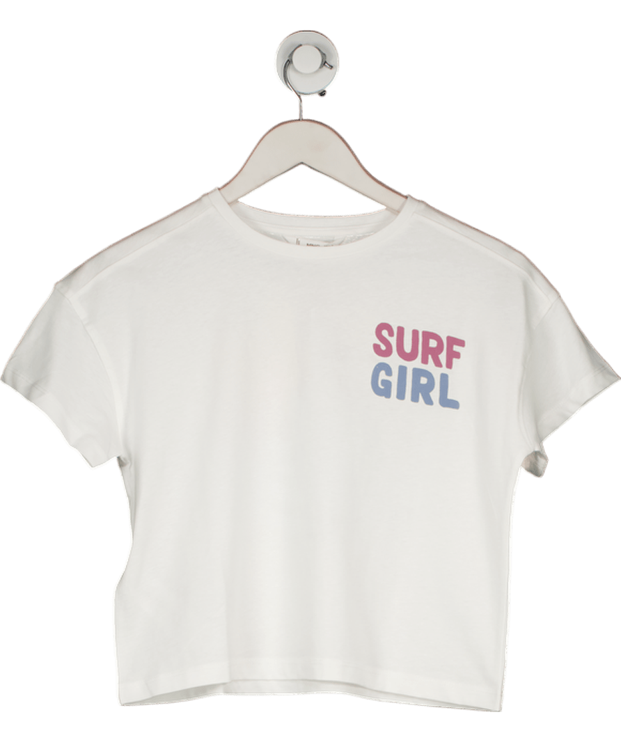 MANGO White "surf Girl" Embossed Cotton T-shirt 11 Years - Reliked