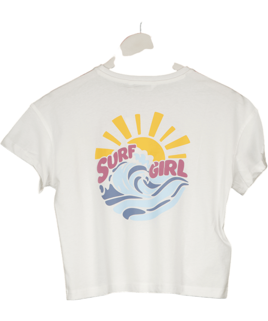 MANGO White "surf Girl" Embossed Cotton T-shirt 11 Years - Reliked