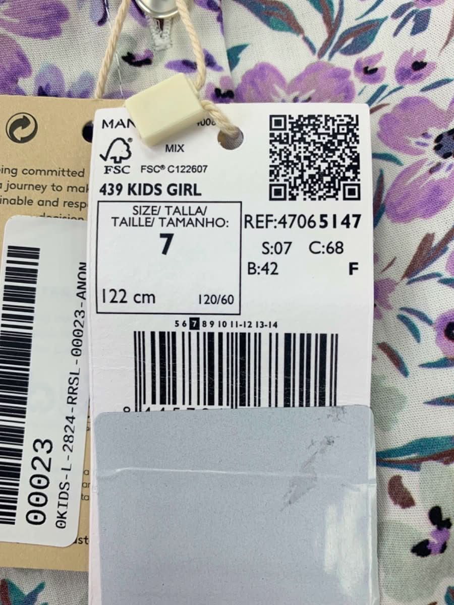 Mango White/Purple Floral Print Dress UK 7years - Reliked