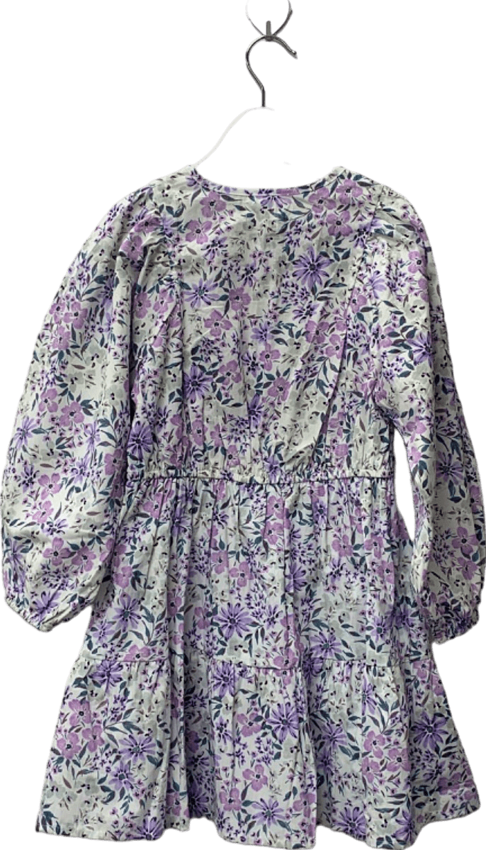 Mango White/Purple Floral Print Dress UK 7years - Reliked