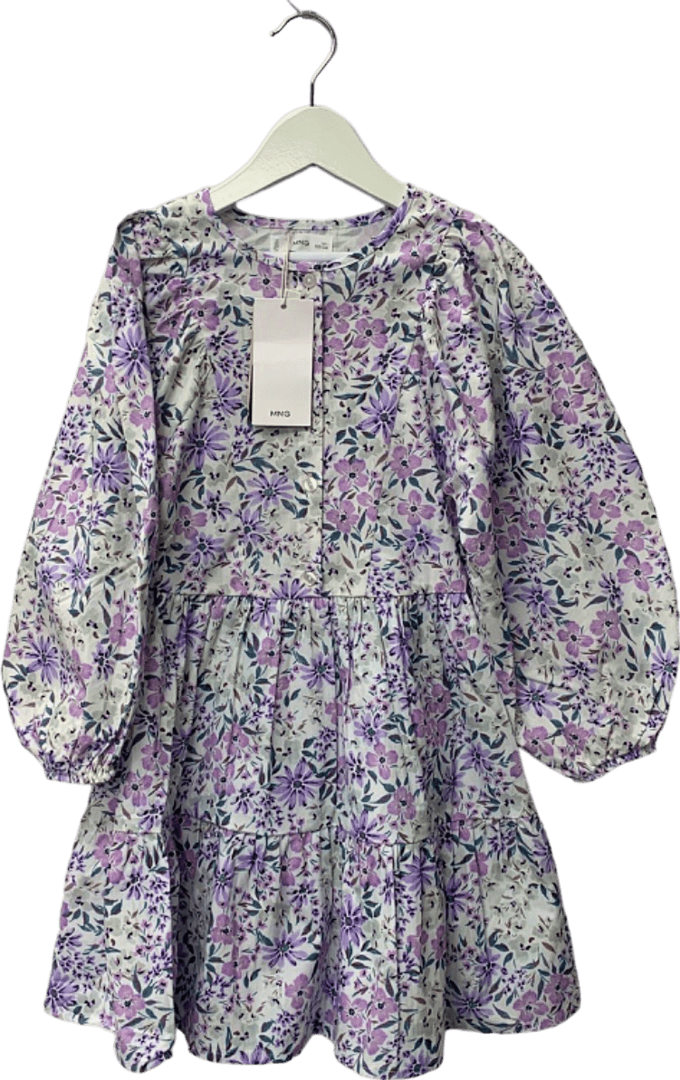 Mango White/Purple Floral Print Dress UK 7years - Reliked
