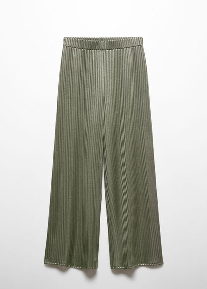 MANGO Green Wideleg Trousers With Elastic Waist UK S