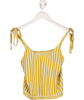 MANGO Yellow / Ivory Striped Knit Tie Strap Top UK S - Reliked