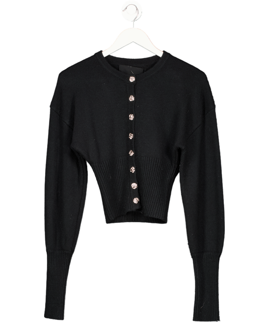 maniere de voir Black Knitted Cinch Waist Chrome Button Cardigan UK XS - Reliked