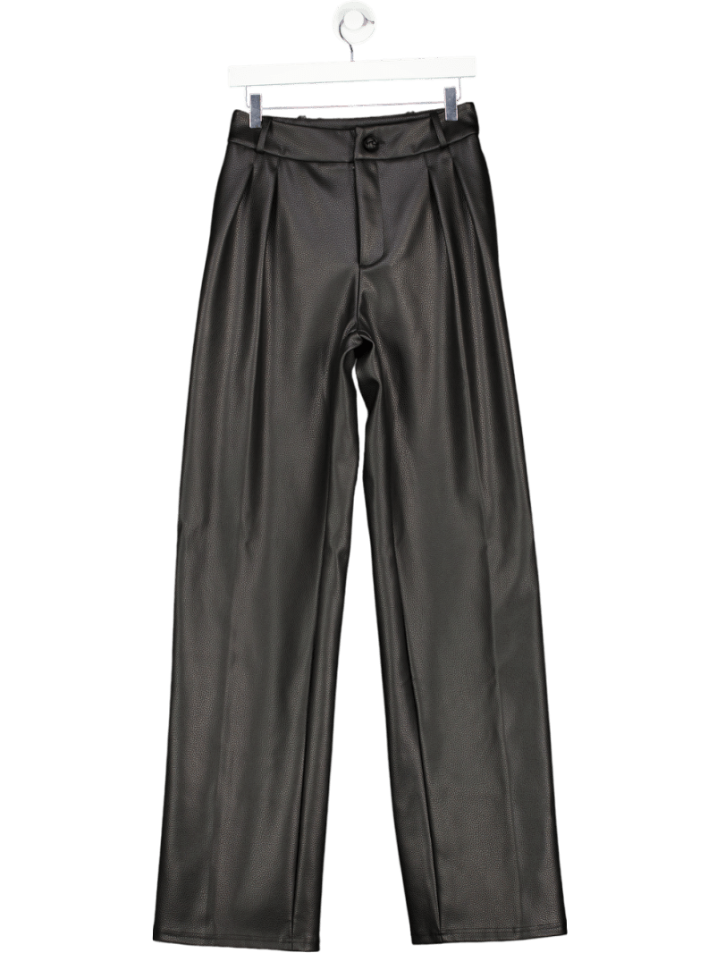 maniere de voir Black Pebbled Leather Pleated Stacked Trousers UK 8 - Reliked
