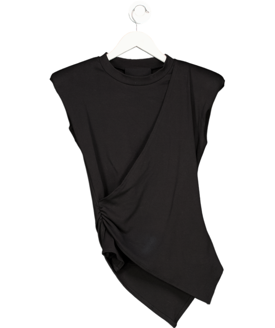 maniere de voir Black Wide Shoulder Ruched Waist Top UK 8 - Reliked