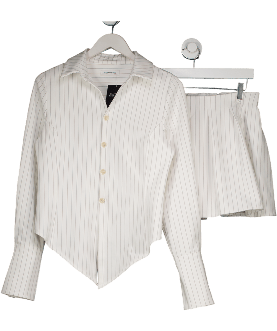 maniere de voir White 2 - piece Set - white Pinstripe Angled Shirt (uk 8) And Skort UK 12 - Reliked
