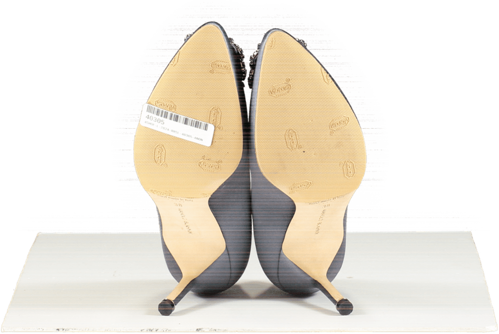 Manolo Blahnik Hangisi 70 Grey Satin Jewel Buckle Pumps UK 5 EU 38 👠 - Reliked