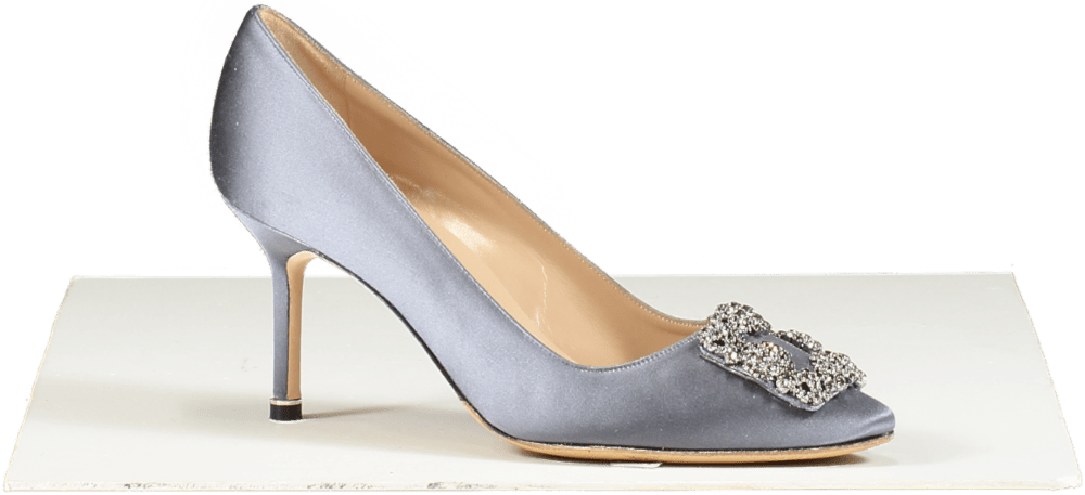 Manolo Blahnik Hangisi 70 Grey Satin Jewel Buckle Pumps UK 5 EU 38 👠 - Reliked