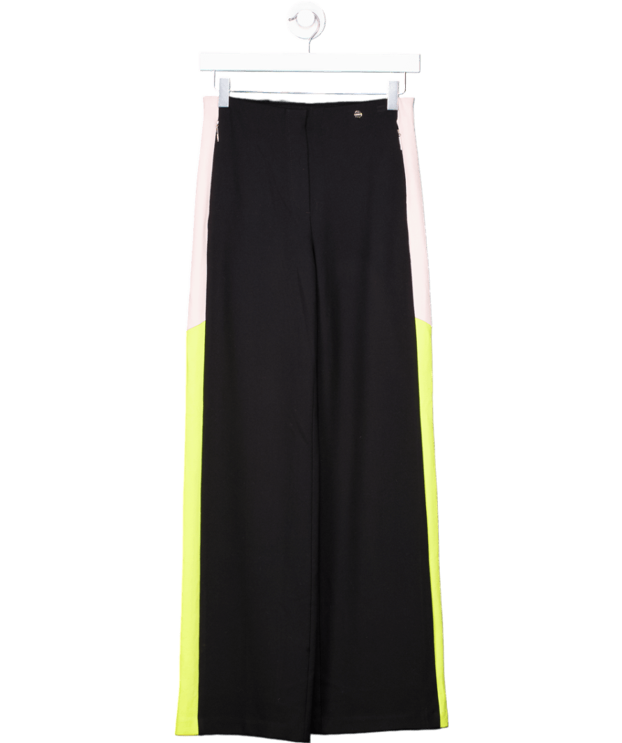 MARC CAIN Black Jersey Trousers With Pink & Yellow Side Stripe UK 8 - Reliked