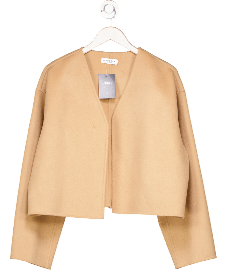 Marcela London Beige Lana Cropped Wool Jacket Camel UK S/M - Reliked