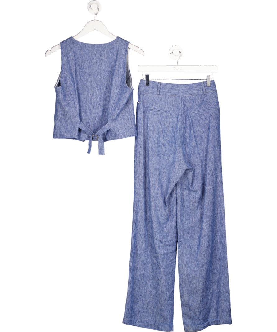 Marcela London Blue 2 - piece Mimi Linen Blend Denim Vest & Trousers Set UK S - Reliked