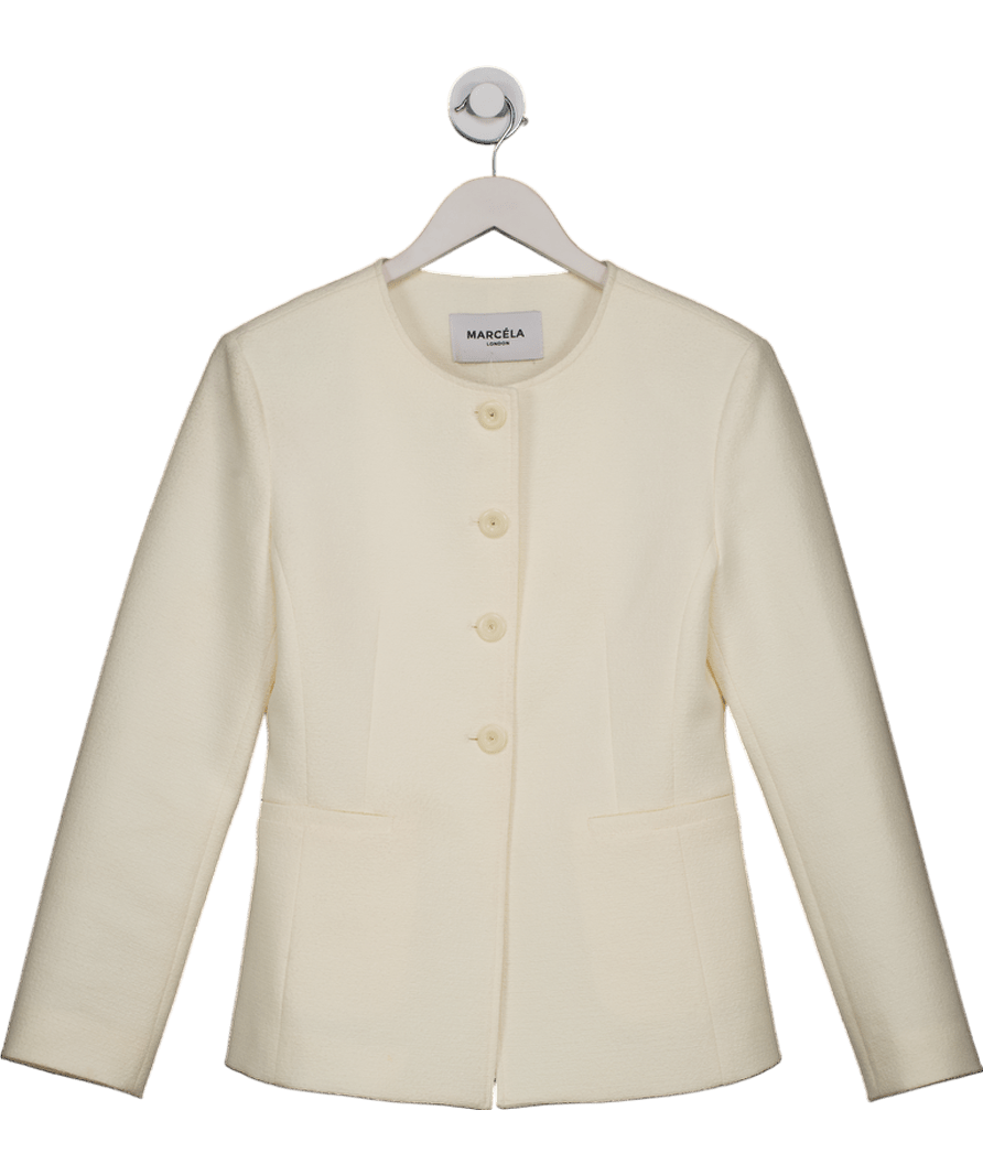 Marcela London Cream Enya Cinched Tweed Jacket Ivory UK S/M - Reliked