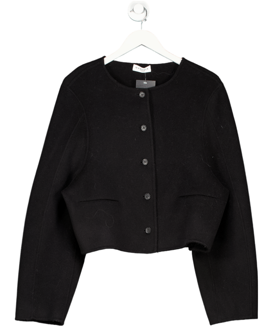 Marcela London Esme Wool Collarless Cropped Jacket Black UK S/M - Reliked