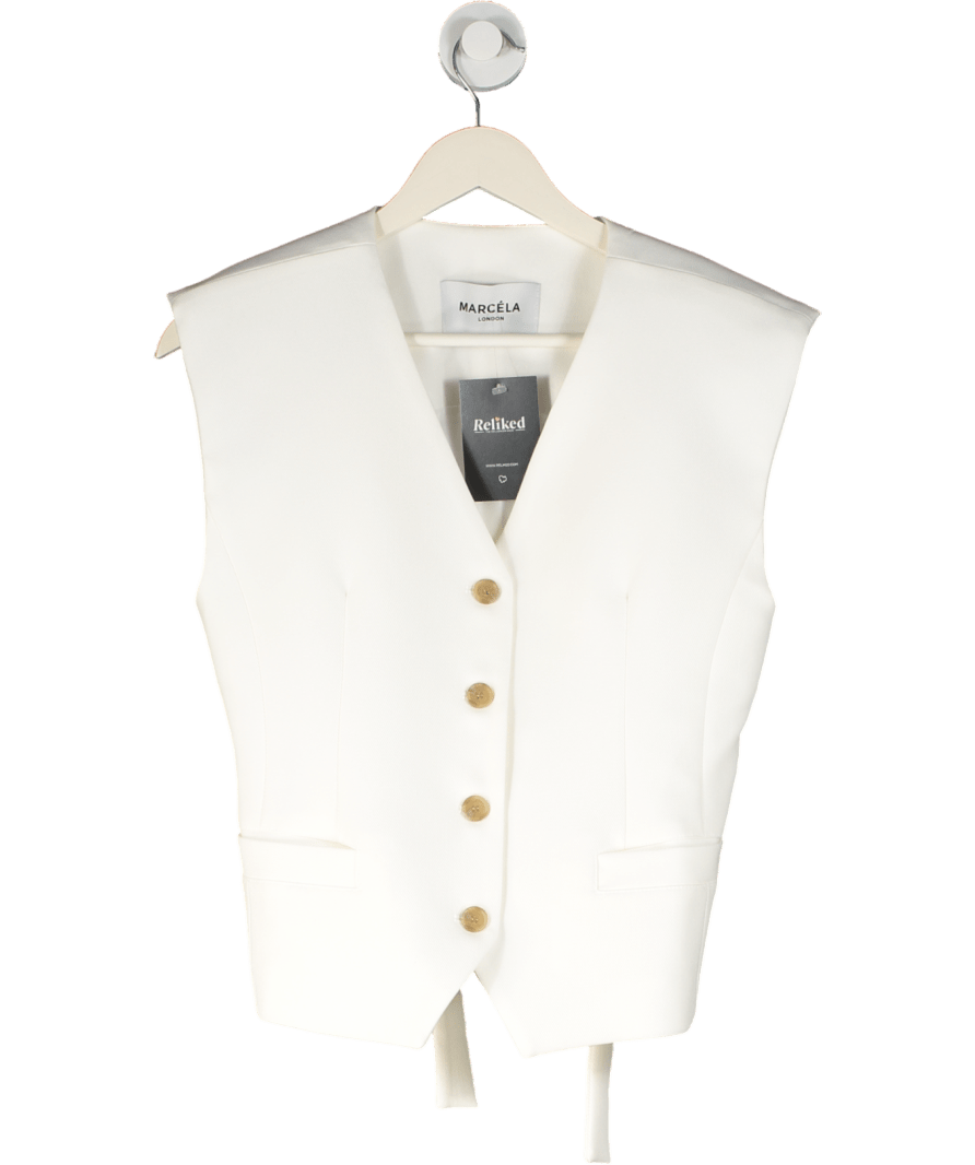 Marcela London White Ettie Shoulder Pad Waistcoat Top Ivory One Size - Reliked