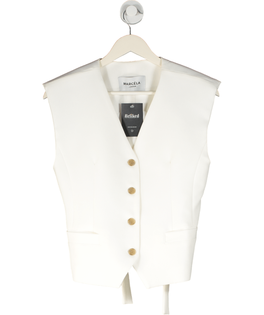 Marcela London White Ettie Shoulder Pad Waistcoat Top Ivory One Size - Reliked