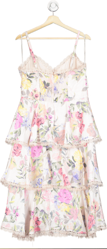 marchesa notte pink Tiered floral Midi Dress UK 12 - Reliked