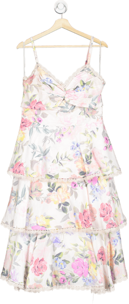 marchesa notte pink Tiered floral Midi Dress UK 12 - Reliked