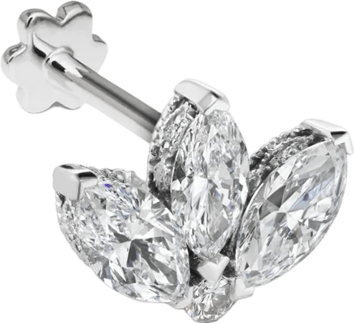 Maria Tash 18ct White Gold 0.13ct Diamond Lotus Single Threaded Stud Earring Sz 4mm Post 8mm - Reliked