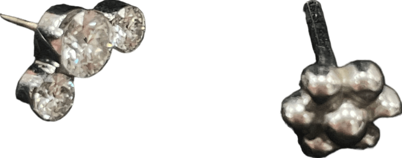 Maria Tash White Gold Three Diamond Curve Threaded Stud Earring Post 8mm - Reliked