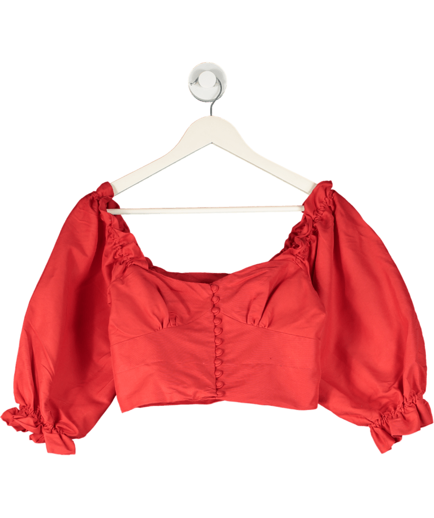 Marissa Webb Red Puffed Sleeves Ruffled Cuffs Long Sleeve Crop Top UK S - Reliked