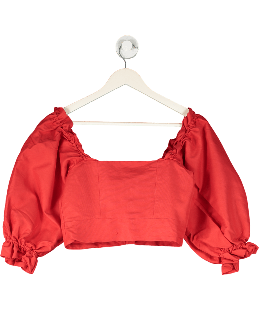 Marissa Webb Red Puffed Sleeves Ruffled Cuffs Long Sleeve Crop Top UK S - Reliked