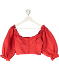 Marissa Webb Red Puffed Sleeves Ruffled Cuffs Long Sleeve Crop Top UK S - Reliked