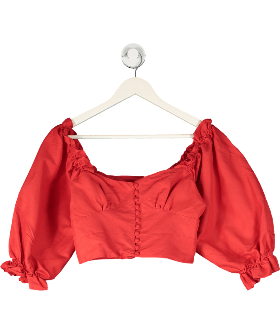 Marissa Webb Red Puffed Sleeves Ruffled Cuffs Long Sleeve Crop Top UK S - Reliked
