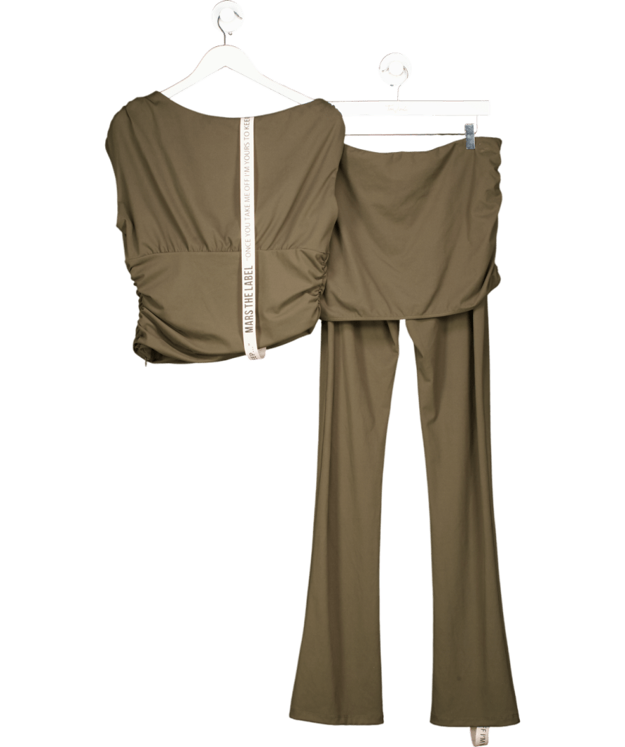 Mars the Label 2 - piece Khaki Green Ruched Top And Trousers Set UK 14 - Reliked