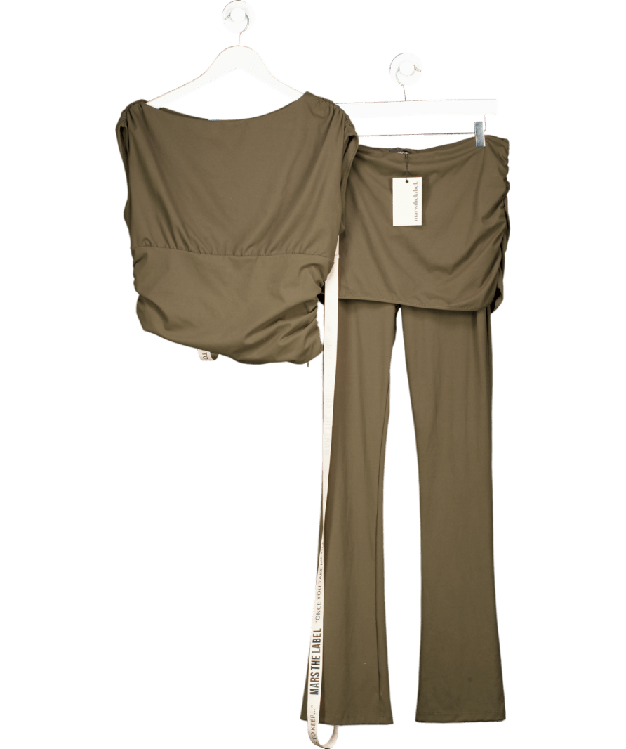 Mars the Label 2 - piece Khaki Green Ruched Top And Trousers Set UK 14 - Reliked