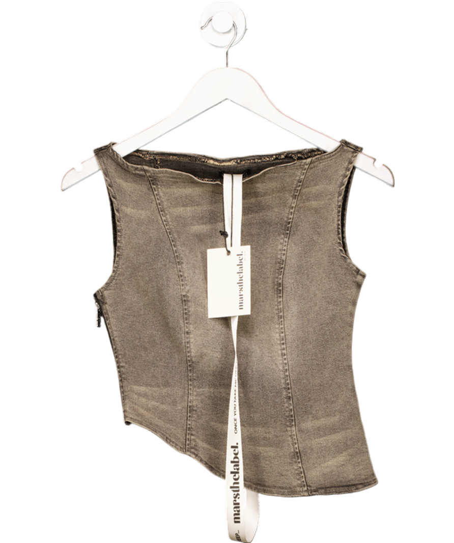 Mars the Label Mika Brown Wash Denim Boat Neck Top UK 8 - Reliked