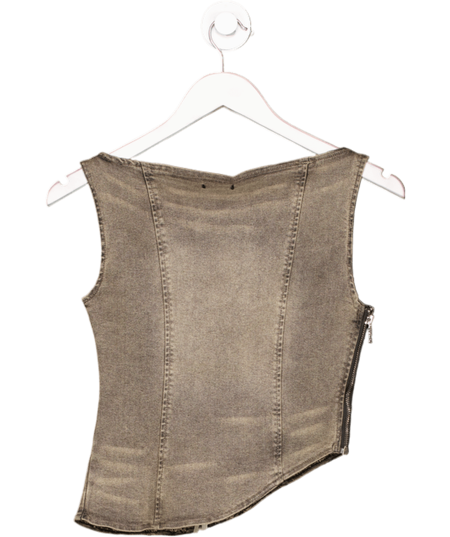 Mars the Label Mika Brown Wash Denim Boat Neck Top UK 8 - Reliked